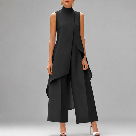 Women's Sleeveless Asymmetrical Overlay Two-Piece Set