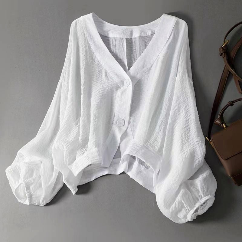 Women's Lightweight V-Neck Cropped Button Cardigan