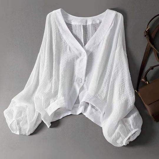 Women's Lightweight V-Neck Cropped Button Cardigan