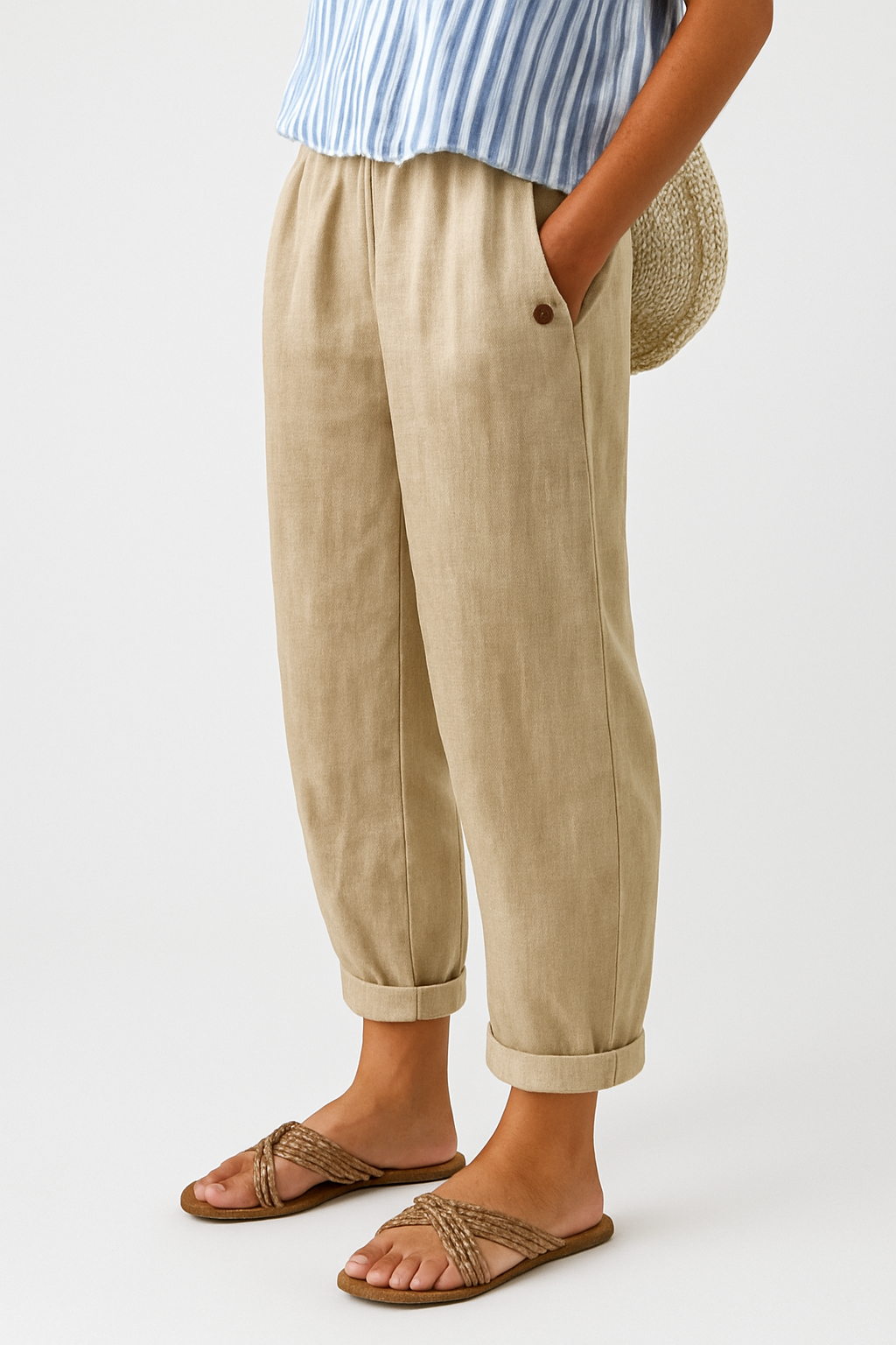 Women's Relaxed Linen Blend Tapered Ankle Pants