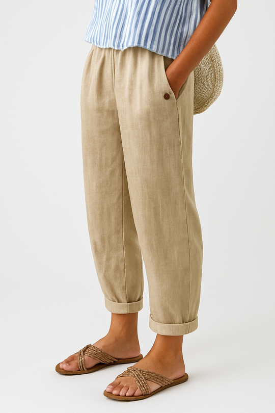 Women's Relaxed Linen Blend Tapered Ankle Pants