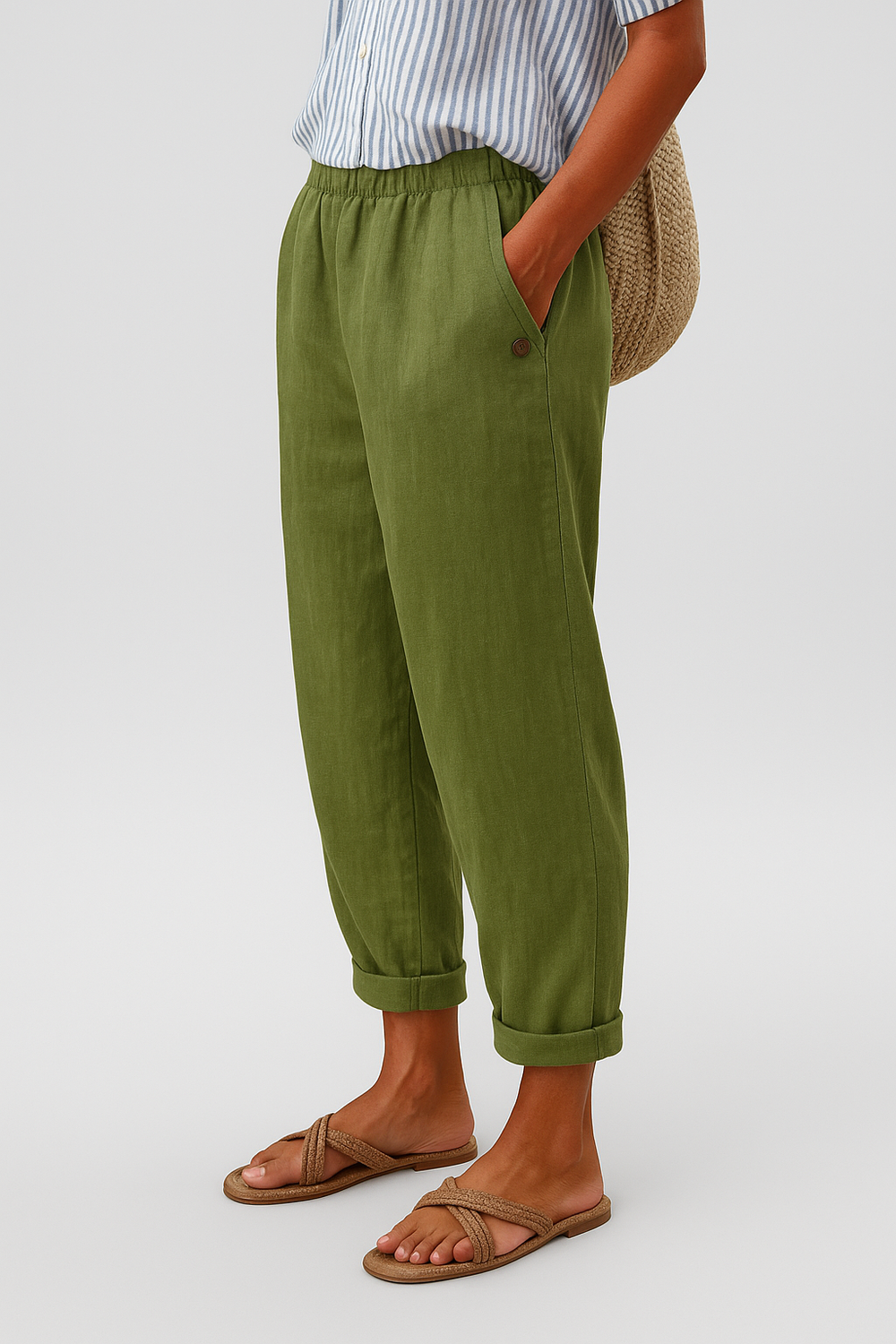 Women's Relaxed Linen Blend Tapered Ankle Pants