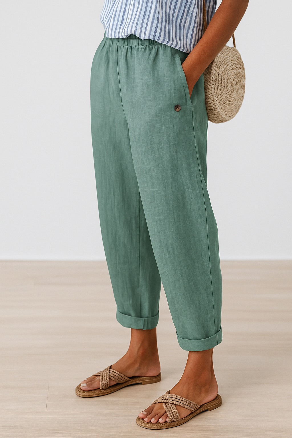 Women's Relaxed Linen Blend Tapered Ankle Pants