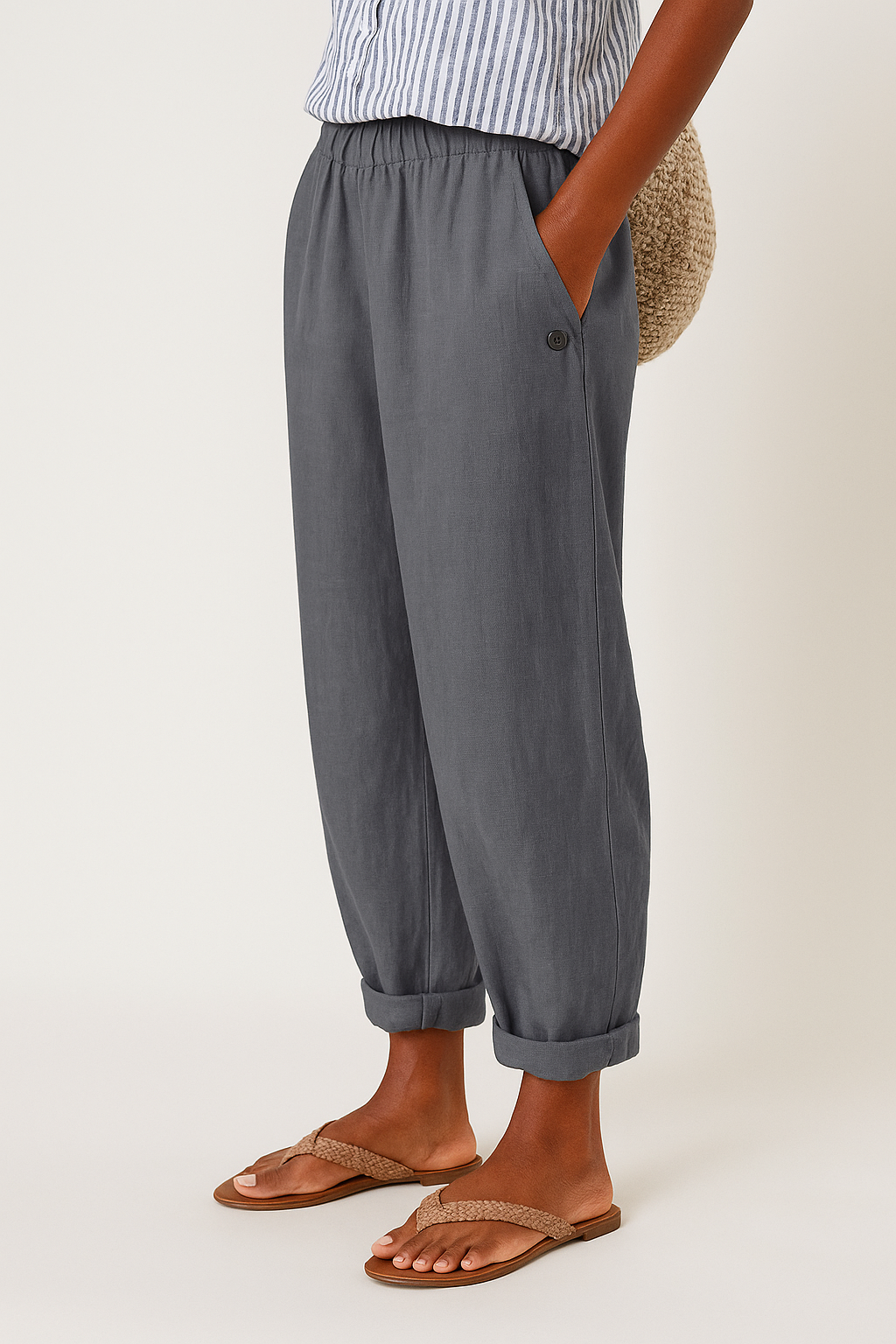 Women's Relaxed Linen Blend Tapered Ankle Pants