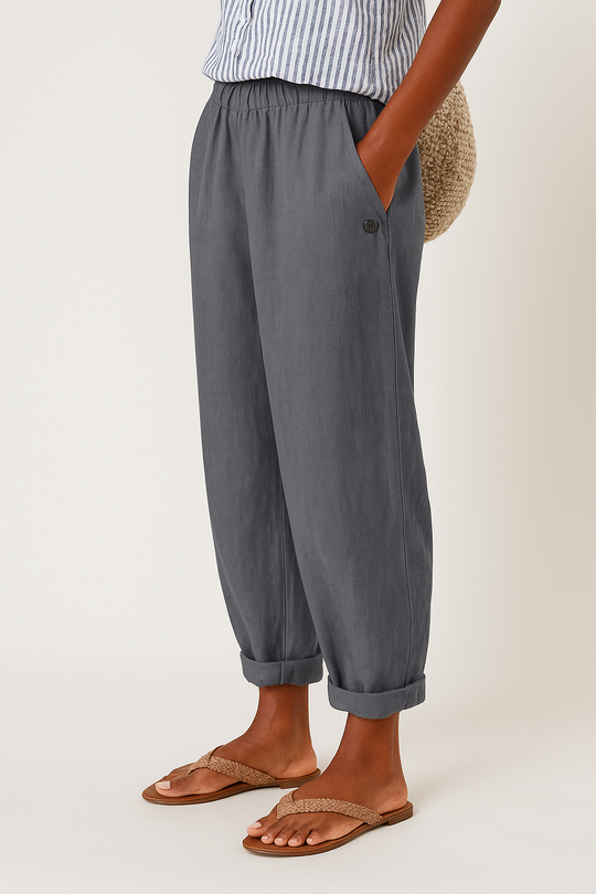 Women's Relaxed Linen Blend Tapered Ankle Pants