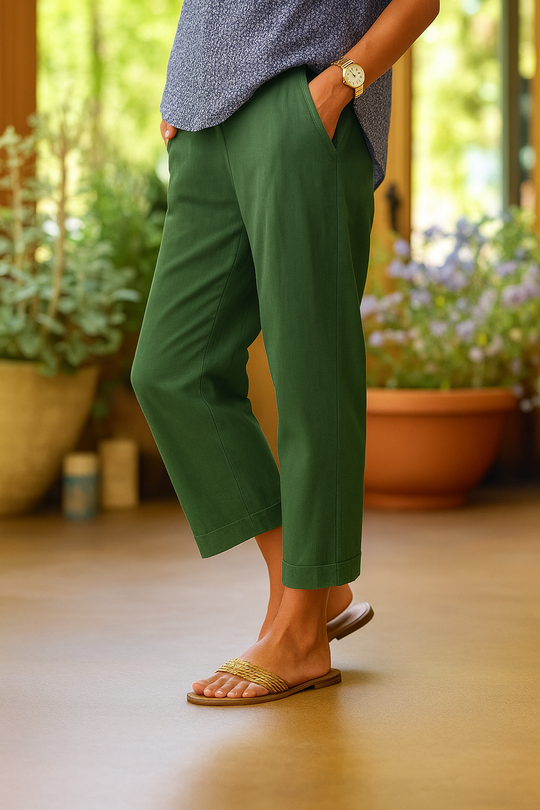 Women's Relaxed Drawstring Linen Blend Tapered Pants