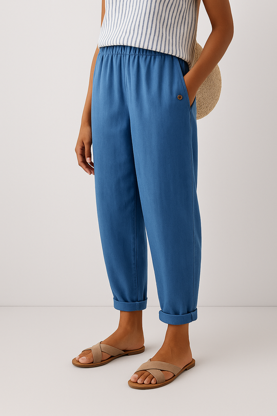Women's Relaxed Linen Blend Tapered Ankle Pants