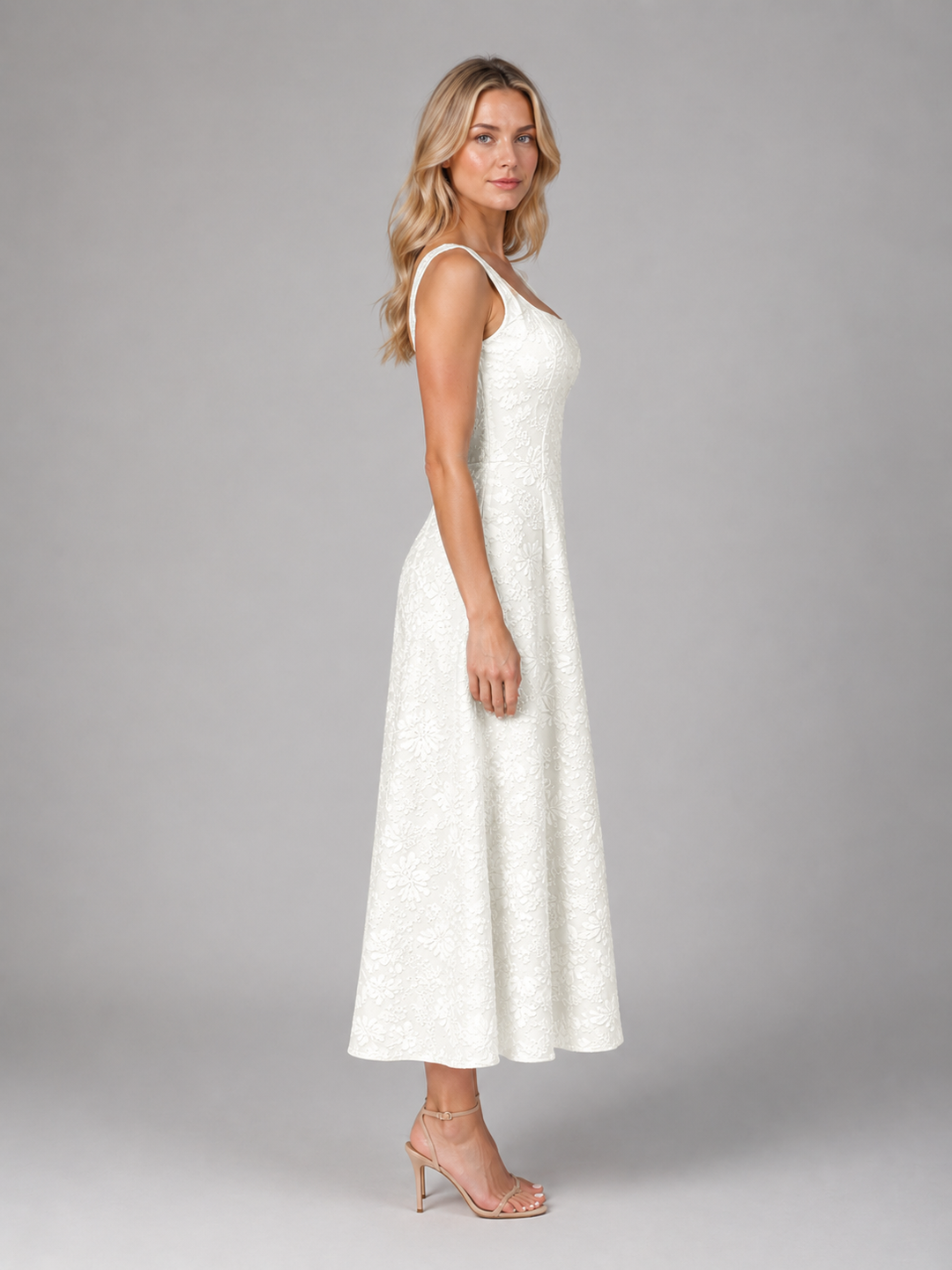Women's Floral Jacquard Midi Dress – Wedding Guest Occasion