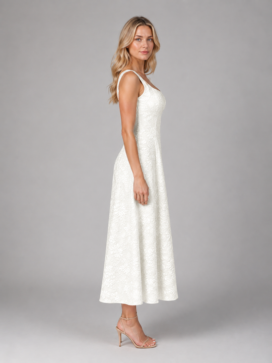 Women's Floral Jacquard Midi Dress – Wedding Guest Occasion