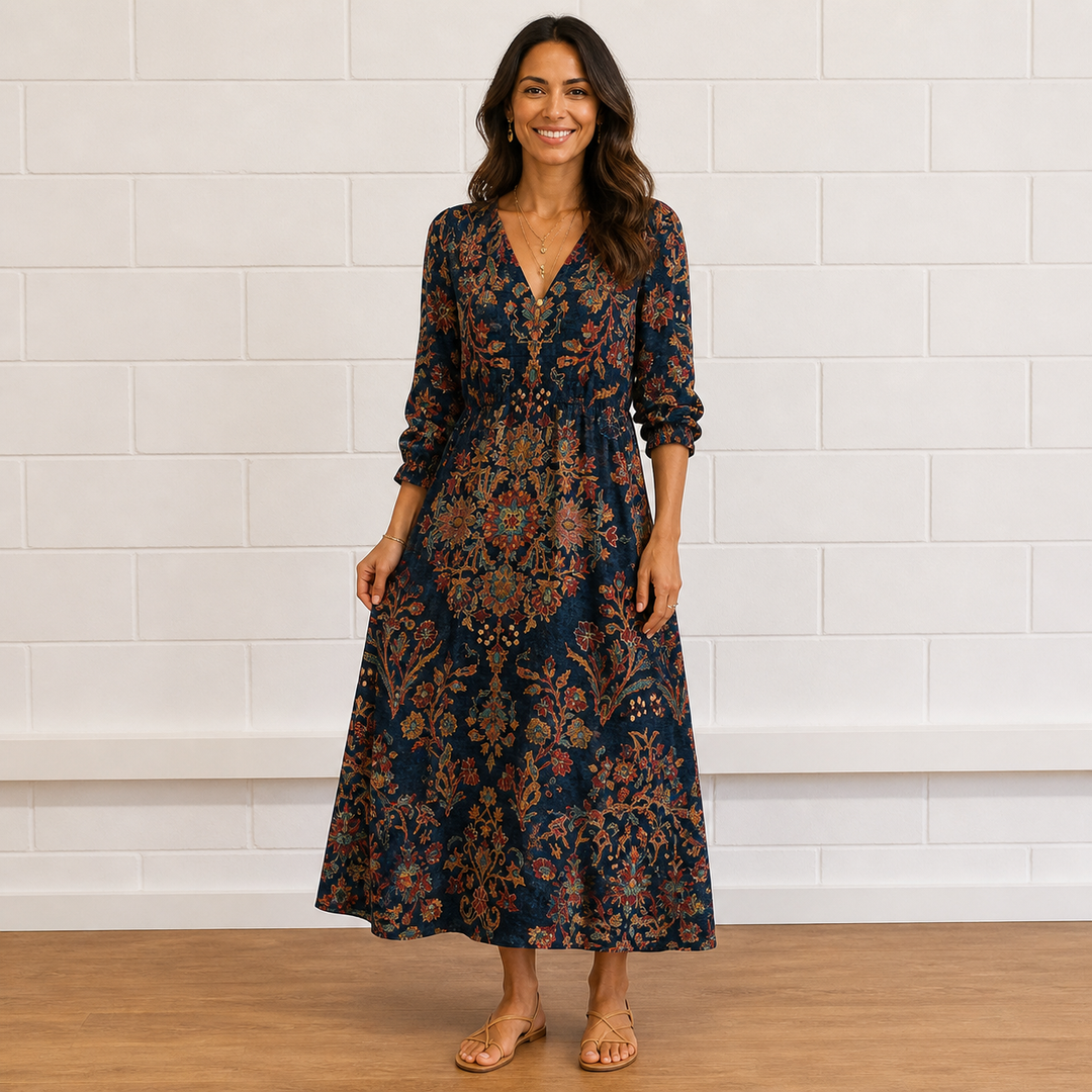 Women's Vintage Floral V-Neck Maxi Dress