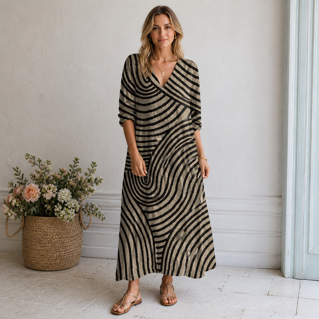 Women's Abstract Stripe V-Neck Maxi Dress