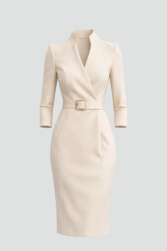Women's Tailored Belted Midi Dress