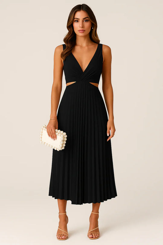 Damen Midikleid mit Falten und Ausschnitten