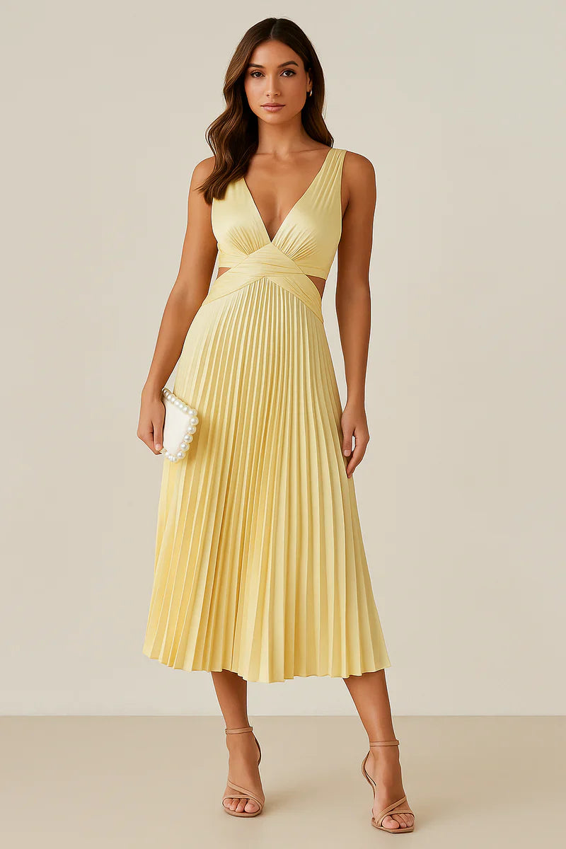 Damen Midikleid mit Falten und Ausschnitten