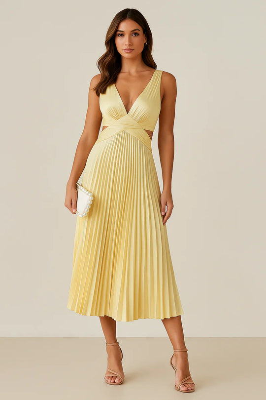 Damen Midikleid mit Falten und Ausschnitten