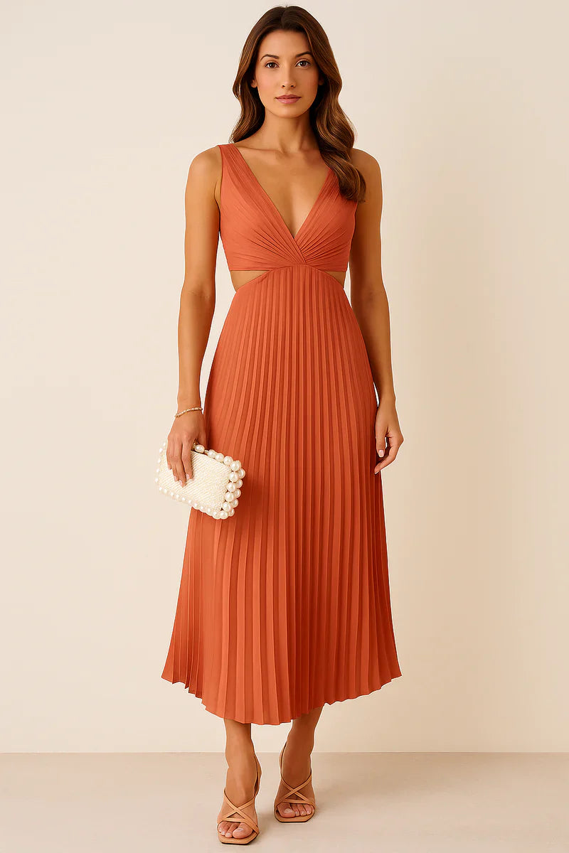 Damen Midikleid mit Falten und Ausschnitten