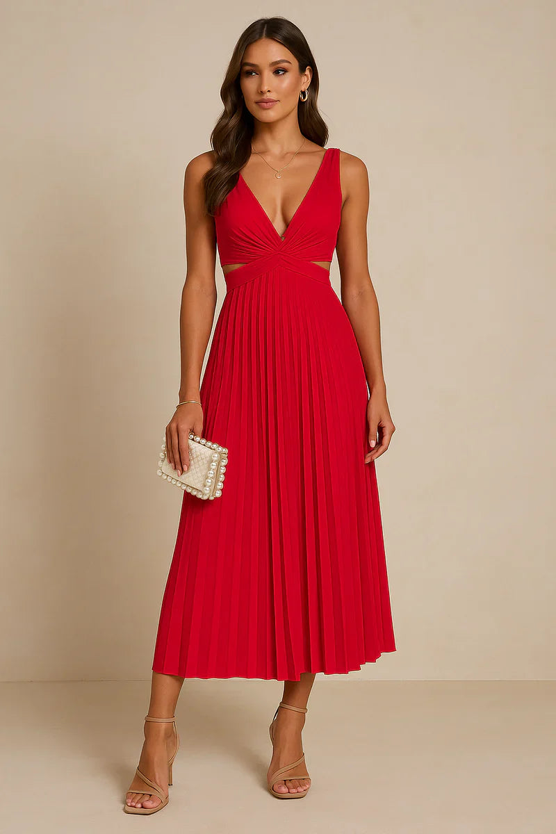 Damen Midikleid mit Falten und Ausschnitten