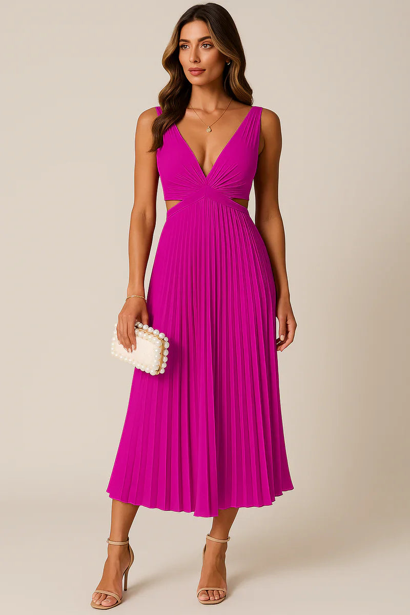 Damen Midikleid mit Falten und Ausschnitten