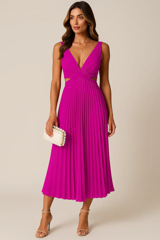 Damen Midikleid mit Falten und Ausschnitten