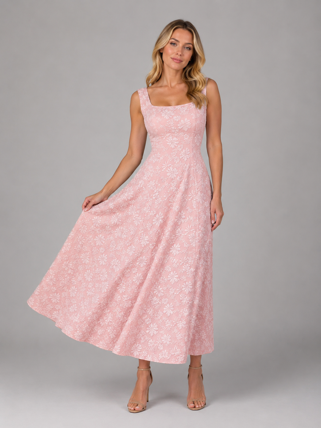 Women's Floral Jacquard Midi Dress – Wedding Guest Occasion