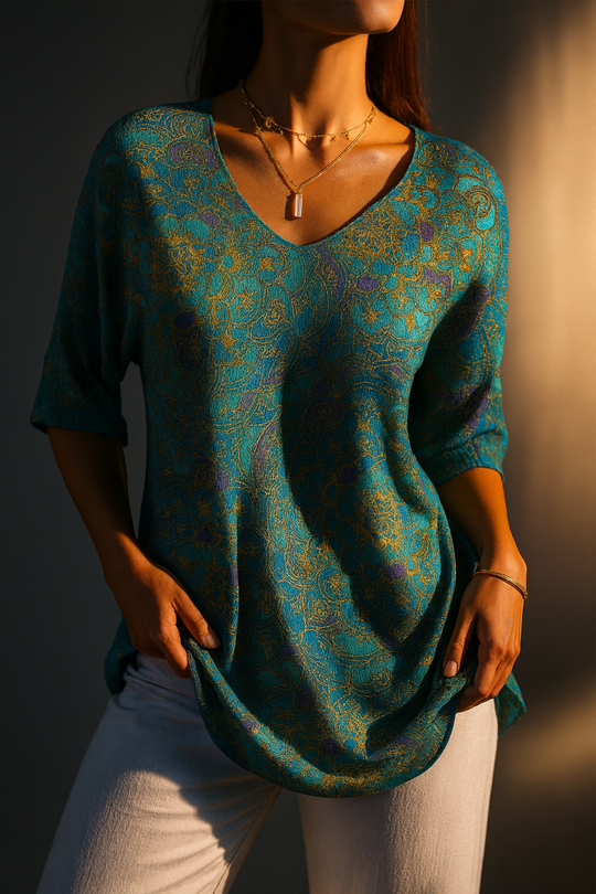 Women's Bohemian Paisley Print V-Neck Tunic Top