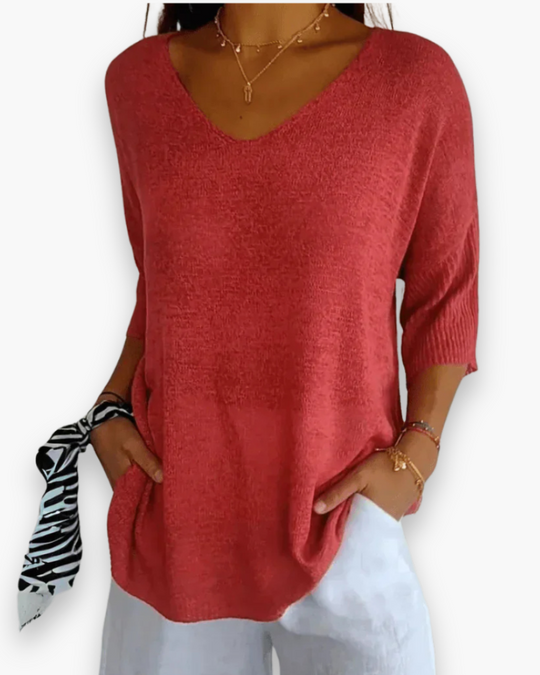 Women's Soft Drape V-Neck Knit Style Top