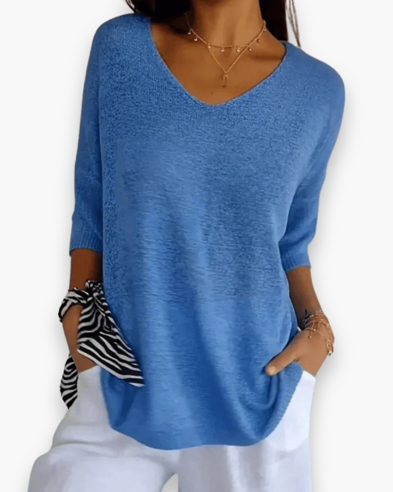 Women's Soft Drape V-Neck Knit Style Top