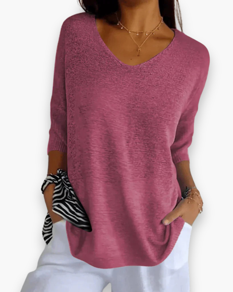 Women's Soft Drape V-Neck Knit Style Top