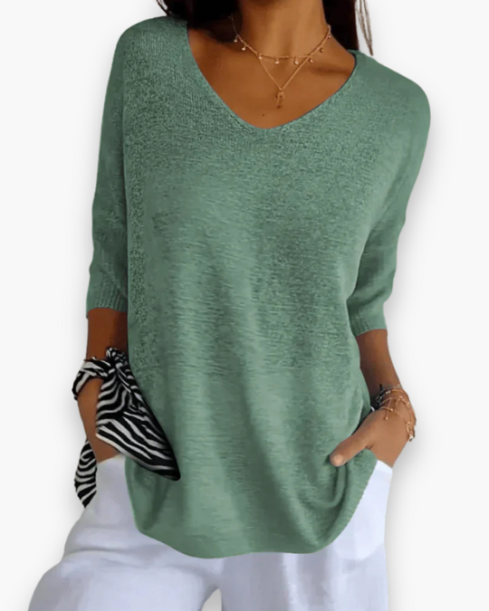 Women's Soft Drape V-Neck Knit Style Top