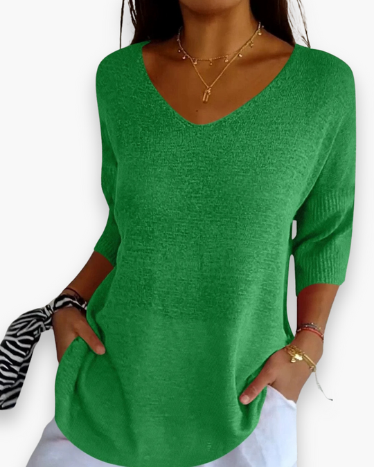 Women's Soft Drape V-Neck Knit Style Top