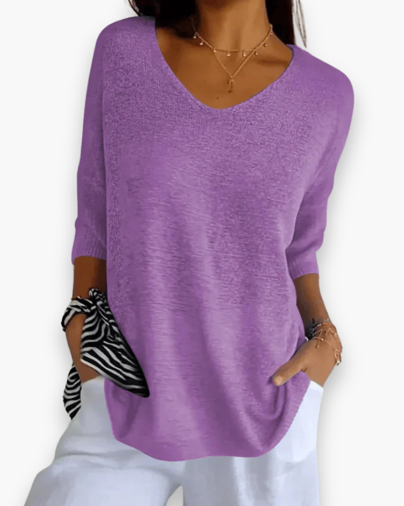 Women's Soft Drape V-Neck Knit Style Top