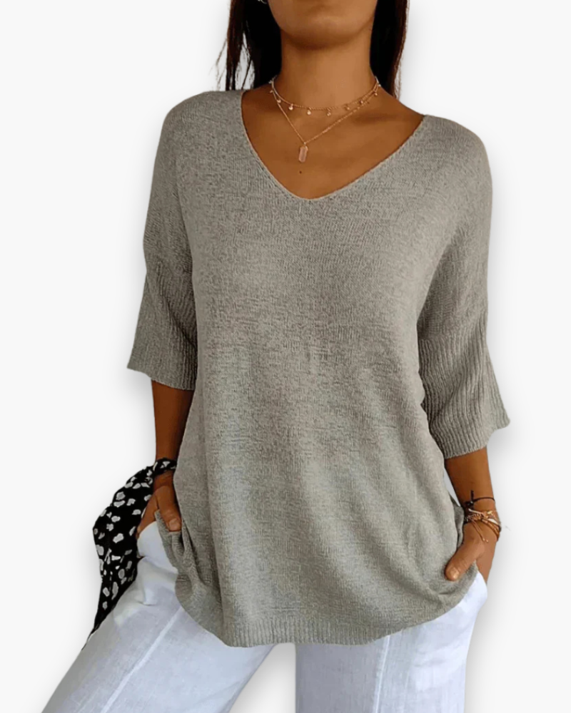 Women's Soft Drape V-Neck Knit Style Top