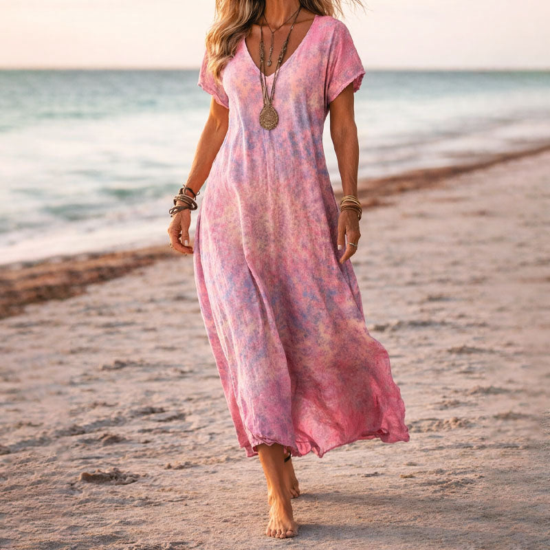 Women's Bohemian Floral V-Neck Maxi Dress