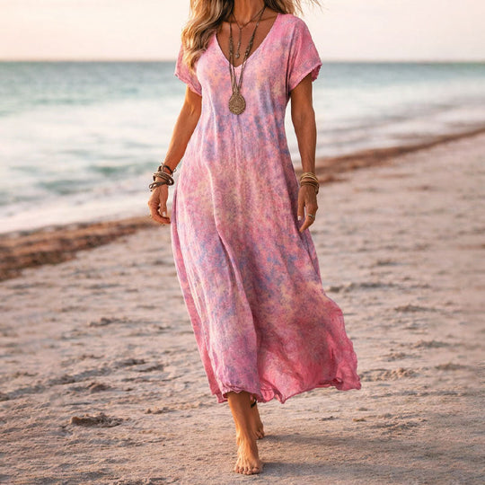 Women's Bohemian Floral V-Neck Maxi Dress