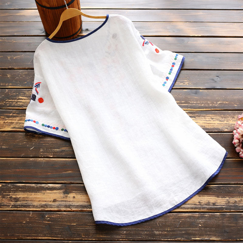 Women's Bohemian Embroidered Short Sleeve Blouse