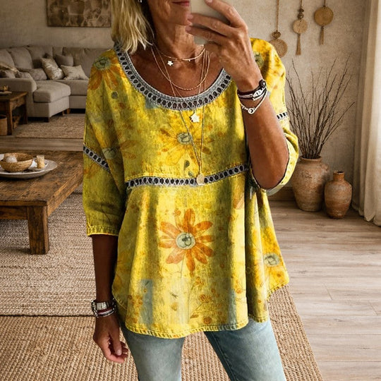Women's Vintage Floral Patchwork Relaxed Fit Blouse