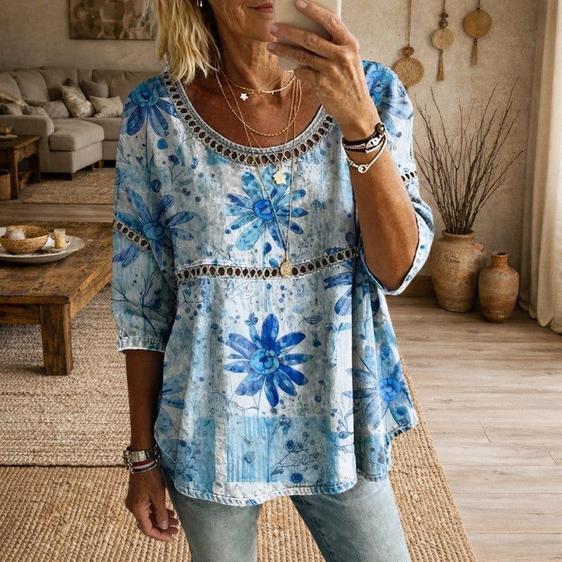 Women's Vintage Floral Patchwork Relaxed Fit Blouse