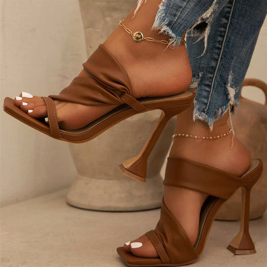Women's Ruched Open Toe Sculptural Heel Mule Sandals