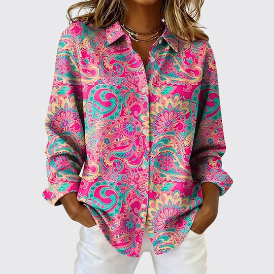Women's Paisley Print Button-Up Long Sleeve Shirt