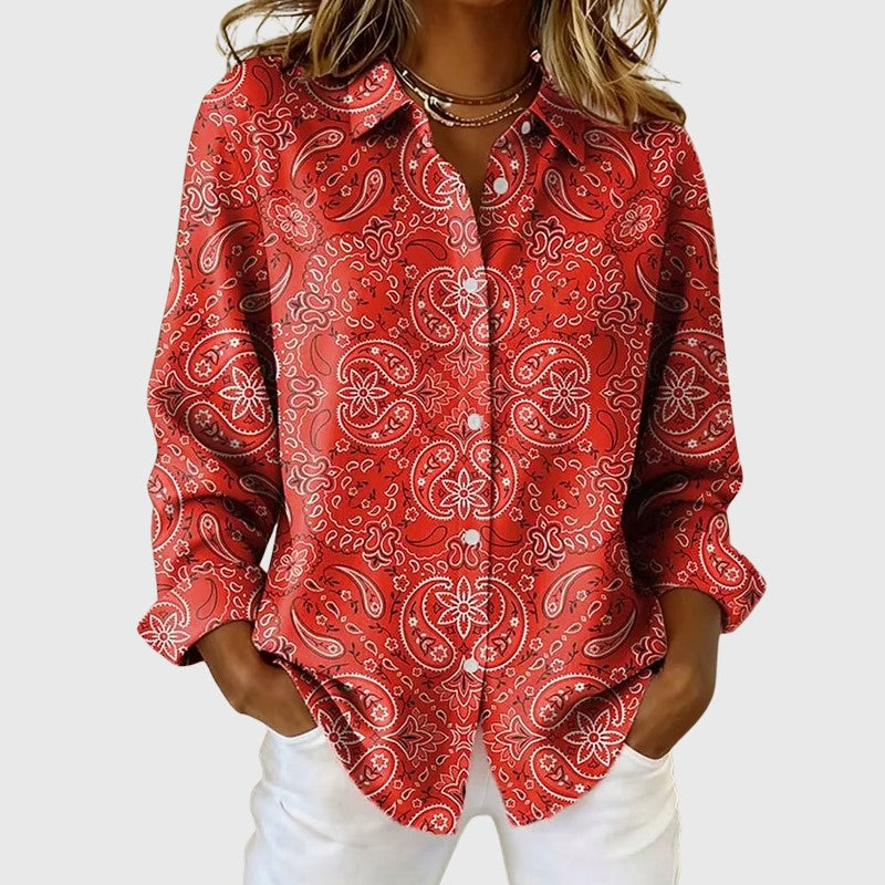Women's Paisley Print Button-Up Long Sleeve Shirt