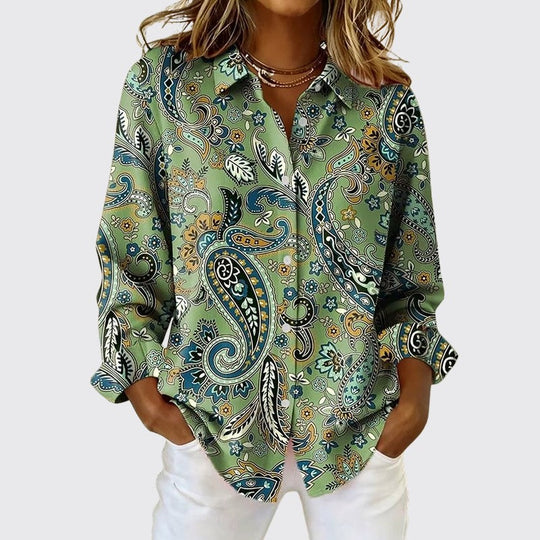 Women's Paisley Print Button-Up Long Sleeve Shirt