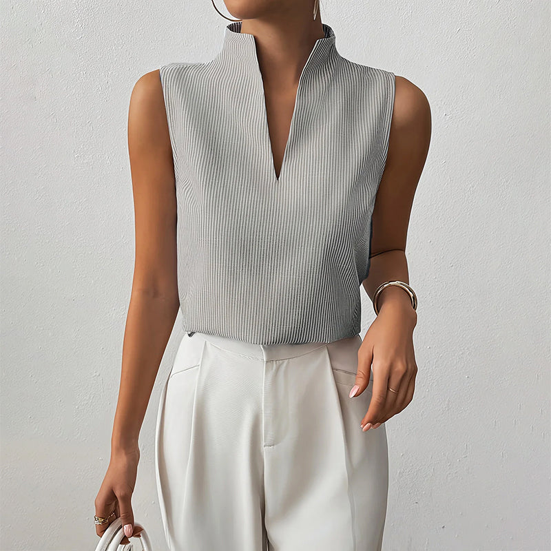 Women's Sleeveless Striped V-Neck Blouse