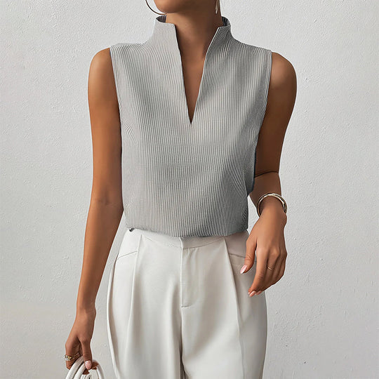 Women's Sleeveless Striped V-Neck Blouse