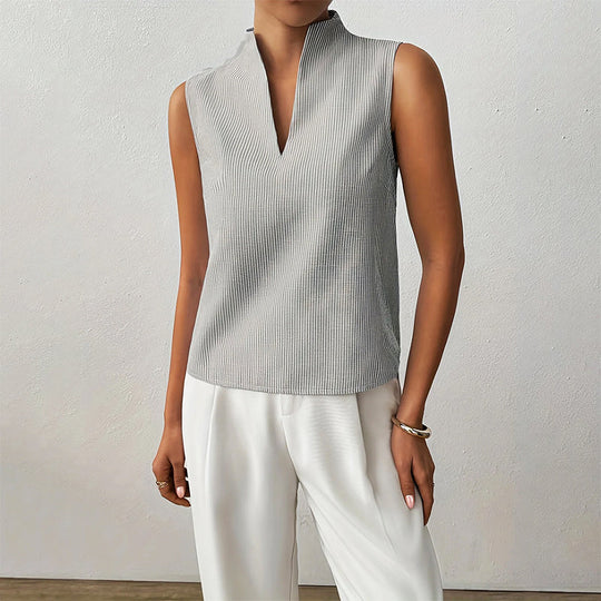 Women's Sleeveless Striped V-Neck Blouse