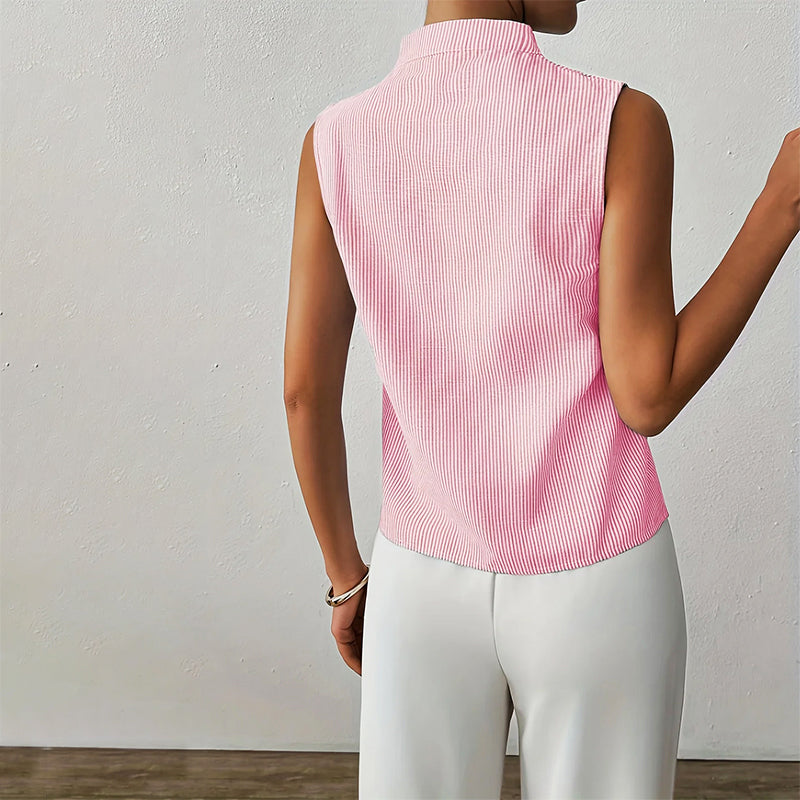 Women's Sleeveless Striped V-Neck Blouse