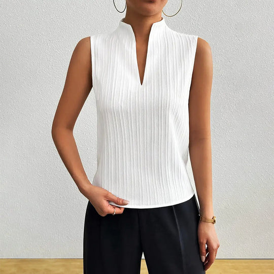 Women's Sleeveless Striped V-Neck Blouse
