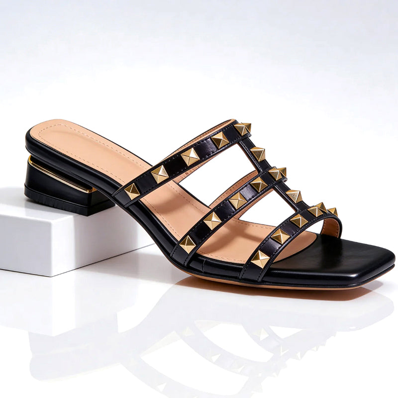 Women's Studded Strappy Block Heel Slide Sandals