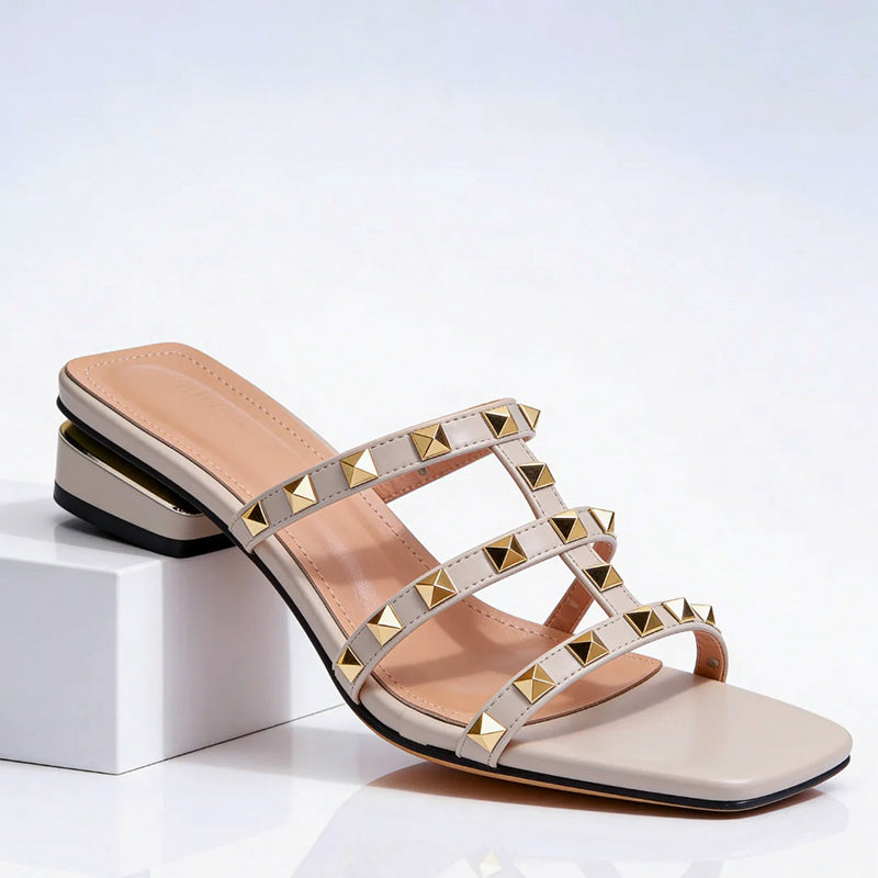 Women's Studded Strappy Block Heel Slide Sandals
