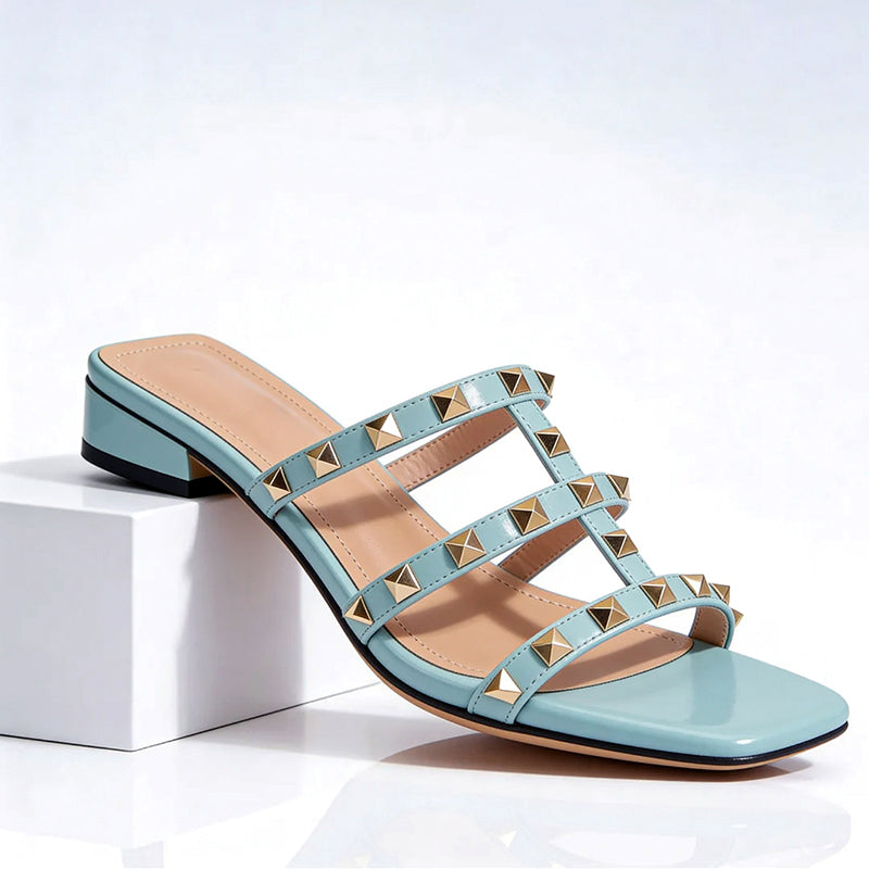 Women's Studded Strappy Block Heel Slide Sandals