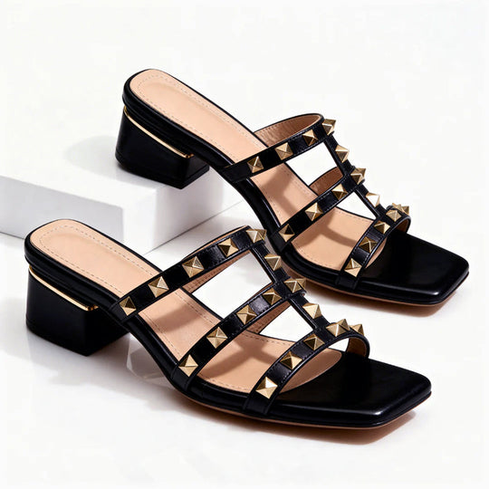 Women's Studded Strappy Block Heel Slide Sandals
